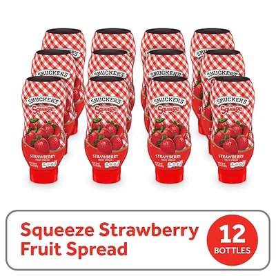 Smucker's Squeeze Strawberry Fruit Spread, 20 Ounces (Pack of 12) | Strawberry jelly squeeze bottle, fruit spread for sandwiches, baking and cooking