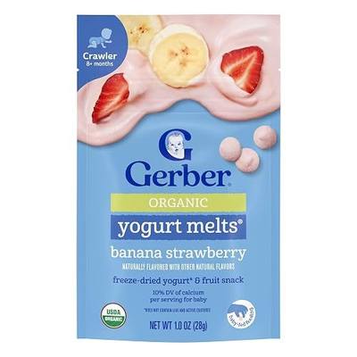 Gerber Organic Banana Strawberry Yogurt Melts, 7 Pack | Organic baby snack; banana and strawberry yogurt melts; 7 x 1 oz pouches
