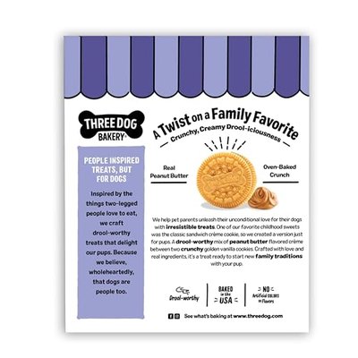 Three Dog Bakery Lick'n Crunch! Dog Treats - 13 oz | Sandwich Cookies with Golden Vanilla and Peanut Butter Flavors - Crunchy Pup Treats