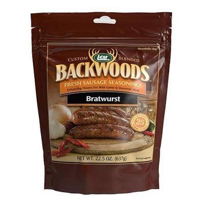 LEM Products Backwoods Bratwurst Fresh Sausage Seasoning, Ideal for Wild Game and Domestic Meat, Seasons Up to 25 Pounds of Meat, 22.5 Ounce Packet