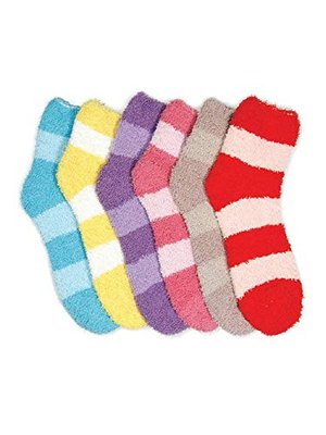 HS Winter Fuzzy Socks Thick Solid Line Design (size 9-11) 6 Colors 6 Pairs