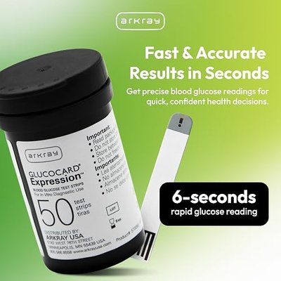 ARKRAY GLUCOCARD Expression Blood Glucose Test Strips - No Coding, 0.8 Microliter & Fast 6-Second Results - Compatible with GLUCOCARD Expression Blood Glucose Meter - 50 Count