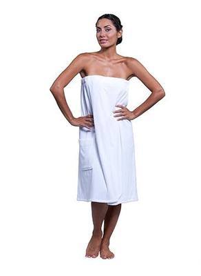 Boca Terry Towel Wrap for Women, 100% Cotton Spa Bath Wrap with Snaps | Terry cloth shower wrap towel for home, gym, spa, sauna or pool, secure & adjustable - White, Medium/Large
