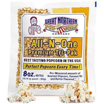 Movie Theater Style 40-Count Popcorn Packs - Pre-Measured 8-Ounce All-in-One Kernel, Salt, Oil Packets for Popping Machines by Great Northern Popcorn | All-in-One Pre-Measured Kernels, Butter Flavored Salt, and Coconut Oil Packets for 8oz Kettle - Movie Night Supplies