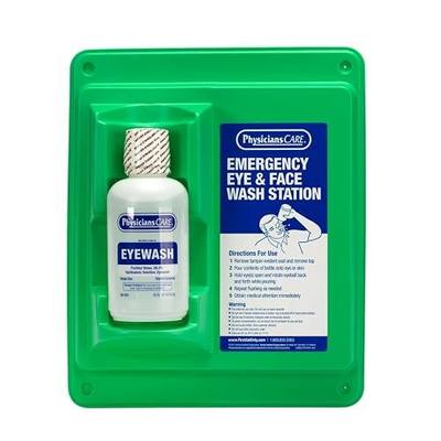 PhysiciansCare Wall-Mountable Eyewash Station with Single Bottle of Eye Wash Solution, 16 oz