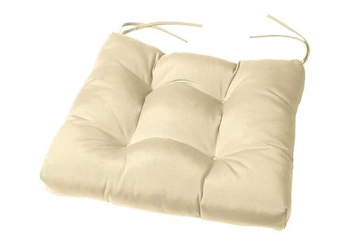 Cushion Source 20" x 18" x 4" Tufted Sunbrella Chair Cushion with Ties, Indoor Outdoor Seat Cushion, Fade and Water Resistant, Sunbrella Antique Beige