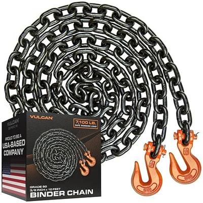 VULCAN Binder Chain Tie Down with Grab Hooks - Grade 80-3/8 Inch x 20 Foot - 7,100 Pound Safe Working Load