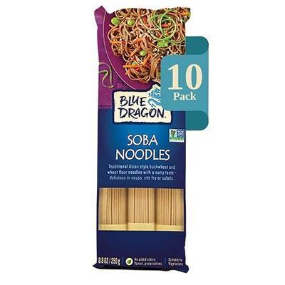 Blue Dragon Dried Soba Noodles - 8.8oz (Pack of 10) - Traditional Buckwheat & Wheat Flour Noodles - Versatile Base for Soups, Stir-Fries & Cold Salads - Pre-Portioned into 3 Bundles Each Pack