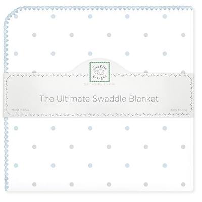 SwaddleDesigns Large Receiving Blanket, Ultimate Swaddle for Baby Boys, Girls, Softest US Cotton Flannel, Made in USA, Pastel Blue and Sterling Little Dots