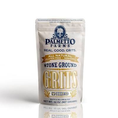 Palmetto Farms Mixed Yellow and White Stone Ground Grits 2 LB - Non-GMO - Just All Natural Corn, No Additives - Naturally Gluten Free, Produced in a Wheat Free Facility - Grinding Grits Since 1934