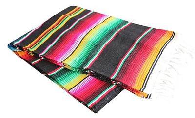 Del Mex Mexican Serape Blanket (Small, Black)