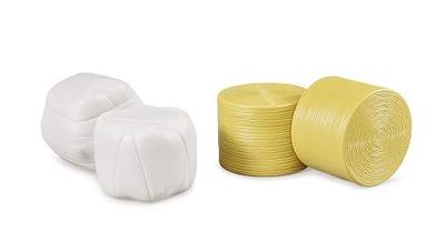 Bruder 02345 Round Hay Bales Set, 1:16 Scale Farm Toy for Tractors | 1:16 scale 4 Round Wrapped and Unwrapped Hay Bales, made in Germany by Bruder, ages 3+