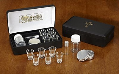 The Last Supper Six (6) Cup Travel Portable Communion Set in Leather Like Case
