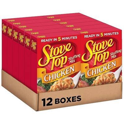 Stove Top Chicken Stuffing Mix, Instant Side Dish for Chicken and Holiday Meals, Savory Seasoned Bread Stuffing, Ready in 5 Minutes, 6 Ounce Boxes (Pack of 12)