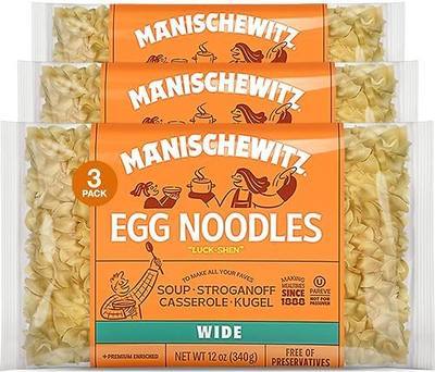 Manischewitz Wide Egg Noodles 12oz (3 Pack) | Homestyle Taste & Texture, Premium Enriched, Low Sodium, No Preservatives