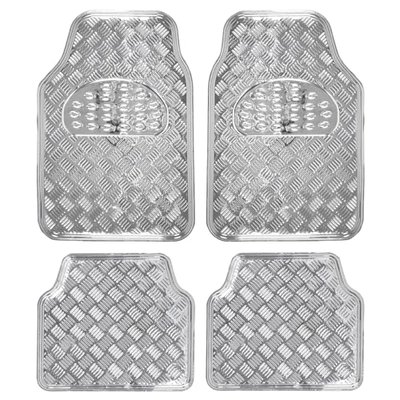 BDK Metallic Chrome Car Floor Mats All-Weather Universal Fit Automotive Floor Mats for Cars SUVs, Floor Mats for Trucks, Car Mats Full Set Front & Rear, Non-Slip Backing - Silver