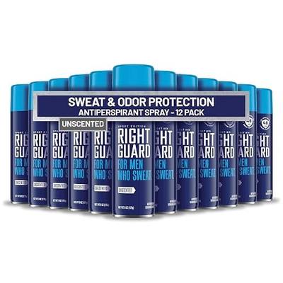 Right Guard Sport Unscented Antiperspirant & Deodorant Spray - 4-in-1 Protection Spray Deodorant for Men, Blocks Sweat, 48-Hour Odor Control, Quick-Drying, & Long-Lasting, 6oz (12 Pack)