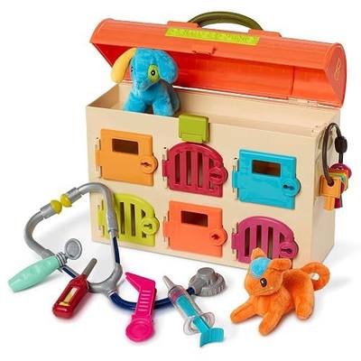 B. Toys Critter Clinic Vet Set, Portable Lock and Key Pet Care Toy | Portable animal hospital with 6 rooms, 6 matching keys, 5 tools, 2 plush pets, and built-in storage for pretend, 2+ Years
