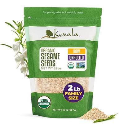 Kevala Raw Sesame Seeds Unhulled - 2 lb, 32 oz, Fresh Crunchy Seasoning | Nutty Flavor for Healthy Snacks and Noodles, Convenient Resealable Bag or Easy Storage, Vegan Pantry Staple