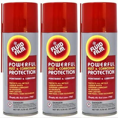 Fluid Film (3 Aerosol Cans) Rust & Corrosion Protection; Metal Surface Penetrant & Lubricant, Marine, Automotive, Industrial, Home, 11.75 Oz