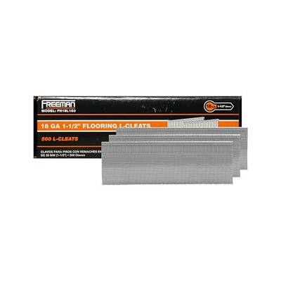 Freeman 18-Gauge Flooring L-Cleats | 1-1/2" | Glue Collated | Serrated Shank | Solid Steel | 500 Count | Indoor | Tongue and Groove Hardwood Floor Installation | FN18L150