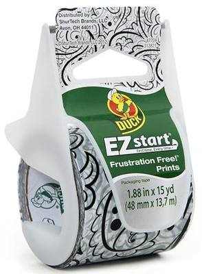 Duck Brand EZ Start Decorative Printed Packaging Tape with Dispenser, 1.88-Inch x 15-Yard Roll, Midnight Paisley (280436)