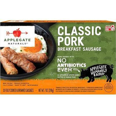 APPLEGATE NATURALS Classic Pork Breakfast Sausage, 7oz | No Antibiotics Ever, Certified Gluten-Free, No Artificial Ingredients, Fully cooked and ready to heat