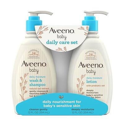 Aveeno Baby Daily Care Gift Set with Oat Extract, Moisturizing Lotion and 2 in 1 Bath Wash and Shampoo, Hypoallergenic, Paraben Free, 2 Count