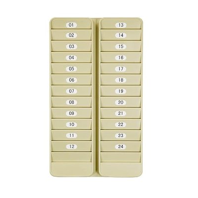 Pyramid Time Systems - Pyramid 500-24 Badge Rack, 24 Pocket Holder for Swipe Cards or Proximity Badges, Durable Plastic, Includes self-Adhesive Number Labels, Two Racks Side by Side | For Swipe Cards or Proximity Badges, Durable Plastic, Includes Self-Adhesive Number Labels, Two Racks Side by Side
