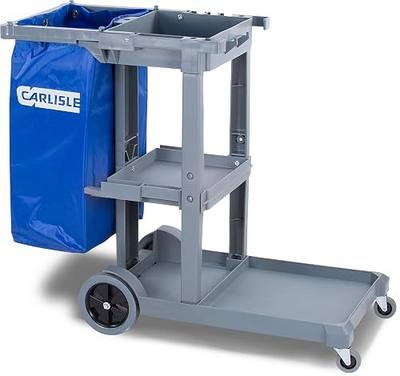 Carlisle FoodService Products Janitorial Cart Short Platform Cart with 25 Gallon Trash Bag for Restaurants, Hospitals, and Schools, Plastic, 45 X 19 X 39 Inches, Gray