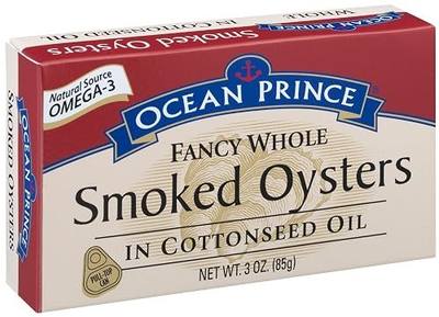 Ocean Prince Smoked Oysters in Cottonseed Oil, 3-Ounce Cans (Pack of 18)