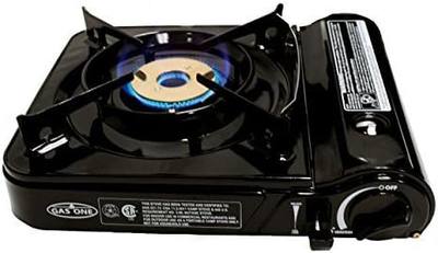 GAS ONE GS-3800DF Dual Spiral Flame 11,000 BTU Portable Gas Stove with Heavy Duty Clear Carrying Case, CSA Listed , Black