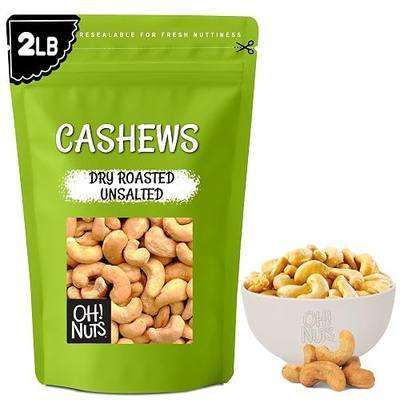 Oh! Nuts Cashews Roasted Unsalted - 2 lb - Dry Roasted Unsalted Cashews - Packed in New York Zip-Seal Bag for Exceptional Freshness