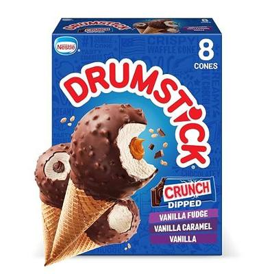 Drumstick Dipped Variety Pack, Vanilla Fudge, Vanilla Caramel, Vanilla Sundae Cone, 8 Count (Frozen)
