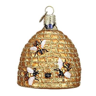 Old World Christmas Bee Skep Glass Blown Ornament for Christmas Tree, Handcrafted Holiday Decoration, Bee Collection