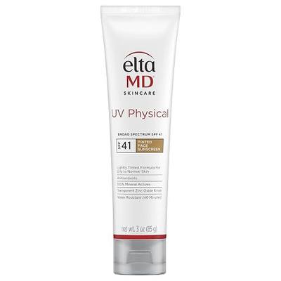EltaMD UV Physical Tinted Sunscreen SPF for Face, 100% Mineral Active Sunscreen, Transparent Zinc Oxide Finish