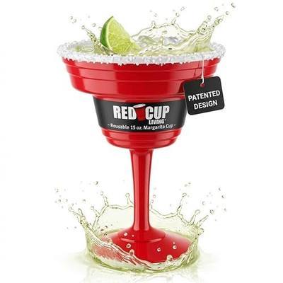 Red Cup Living Reusable Plastic Margarita Glasses with Stem 15 oz – Shatterproof Cocktail Cups, Durable Party Stemware for Pool, Patio & Outdoor,st patricks day accessories & spring break essentials