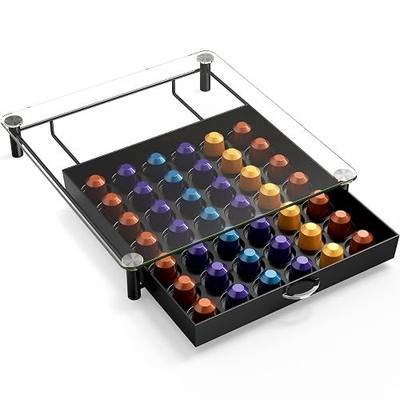 Deco Brothers Tempered Glass Coffee Pod Holder, Fits 42 OriginalLine Pods | Compatible with Nespresso OriginalLine Capsule, Black