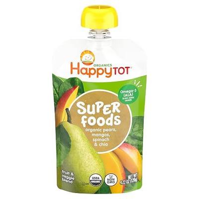 HAPPYTOT Organics Stage 4 Baby Food Pouches, Gluten Free, Vegan Snack, SuperFoods Fruit & Veggie Puree, Pears, Mango, Spinach & Chia, 4.22 Ounce (Pack of 1)