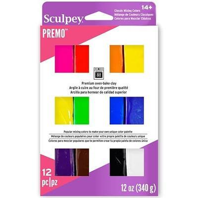 Sculpey Premo Multipack - 12 Shades Classic Mixing Colors 1oz Clay Bars | Non-toxic polymer clay sampler for jewelry making, caning, and mixed media. Soft, durable oven-bake clay in 12 colors