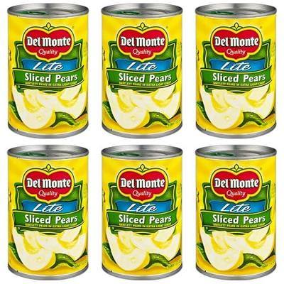 Del Monte Lite Sliced Pears (Bartlett) in Extra Light Syrup 15oz Can (Pack of 6)