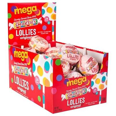 Smarties Double Lollies Mega - Gluten Free, Peanut Free, Fat Free Assorted Fruity Flavors Lollipops - Perfect for Birthdays, Parties - Made by US Candy Company Since 1949-24 Count Box (Pack of 1)