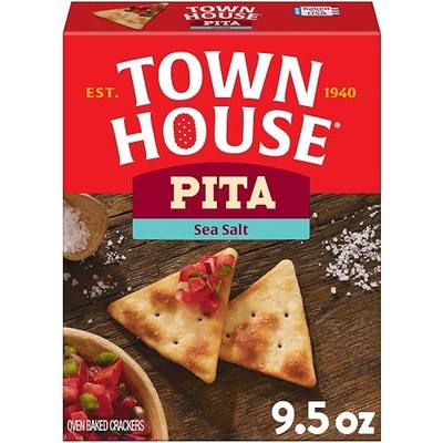Town House Pita Oven Baked Crackers, Party Snacks, Game Day, Sea Salt 9.5oz Box