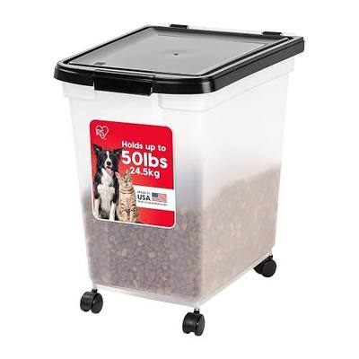 IRIS USA 50 Lbs / 65 Qt WeatherPro Airtight Pet Food Storage Container with Removable Casters, for Dog Cat Bird and other Pet Food Storage Bin, Keep Fresh, Translucent Body, Easy Mobility, Clear/Black