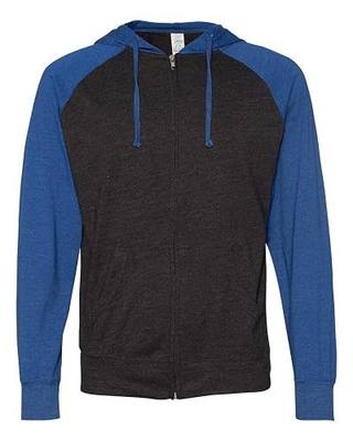 Independent Trading Co. Lightweight Jersey Raglan Hooded Full-Zip T-Shirt (SS155RJZ)