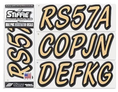 STIFFIE Whipline Solid Tan/Black 3" Alpha-Numeric Registration Identification Numbers Stickers Decals for Boats & Personal Watercraft