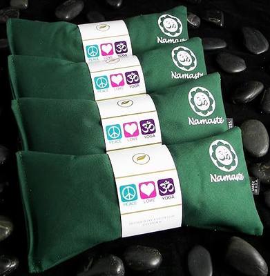 Lavender Eye Pillows - Yoga Eye Pillows Namaste Hot Cold Aromatherapy for Stress, Meditation, Spa, Relaxation Gifts - Made in USA by Happy Wraps - Set of 4 - Green Cotton