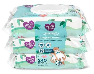 Parent's Choice Gentle Clean Fragrance-free Unscented No Scent Baby Wet Wipes Suitable for Sensitive Skin Infused with Vitamin E and Aloe, 240 Count (Value Pack Includes 3 80-Count Packages) - 1 Pack | Fragrance-free, Suitable for Sensitive Skin, Infused with Vitamin E and Aloe, Value Pack Includes