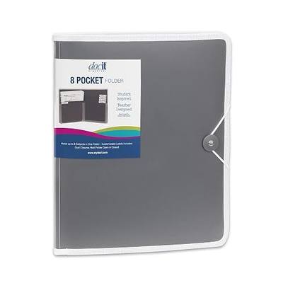 DocIt 8 Pocket Folder, Multi Pocket Folder Perfect for School, Office and Project Organization, Expanding Folder Holds 200 Letter Size Papers, Grey (00908-GY)