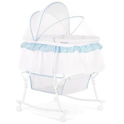 Dream On Me Lacy Portable 2-in-1 Bassinet & Cradle with Full Canopy, Storage Basket, Locking Wheels, Lightweight Frame, BSA Certified, Includes 1” Mattress Pad-Pink an White
